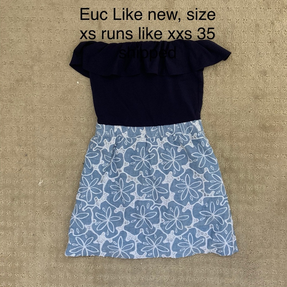 Lilly Pulitzer Black and Blue Off-the-Shoulder Sundress